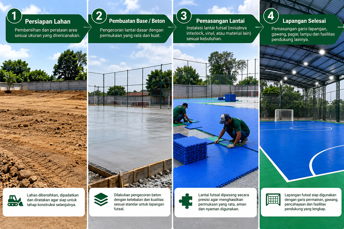 tahap pembangunan lapangan futsal